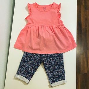 Baby Gap outfit, pink flutter sleeve, floral jeans